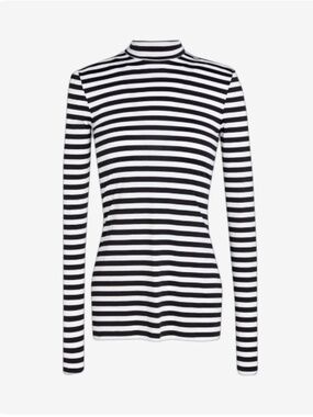 NA-KD black and white striped ribbed mock neck long sleeve top